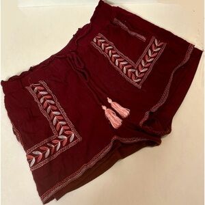 Mi Ami from Francesca’s Burgundy Embroidered Boho Shorts